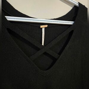 🖤 Free People Black Textured Knit Top With Cross Front
